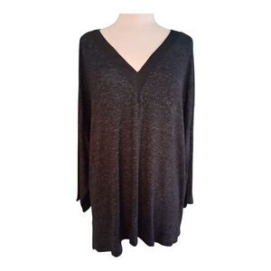 Donna Karon V-Neck Long Sleeve Sleep Shirt Relaxed Fit Charcoal Gray XL